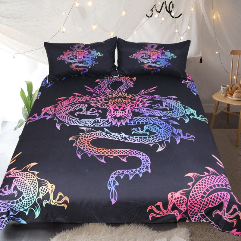 BeddingOutlet Dragon Bedding Set King Colorful  Duvet Cover Black Home Textiles Lucky Microfiber Bedclothes 3-Piece