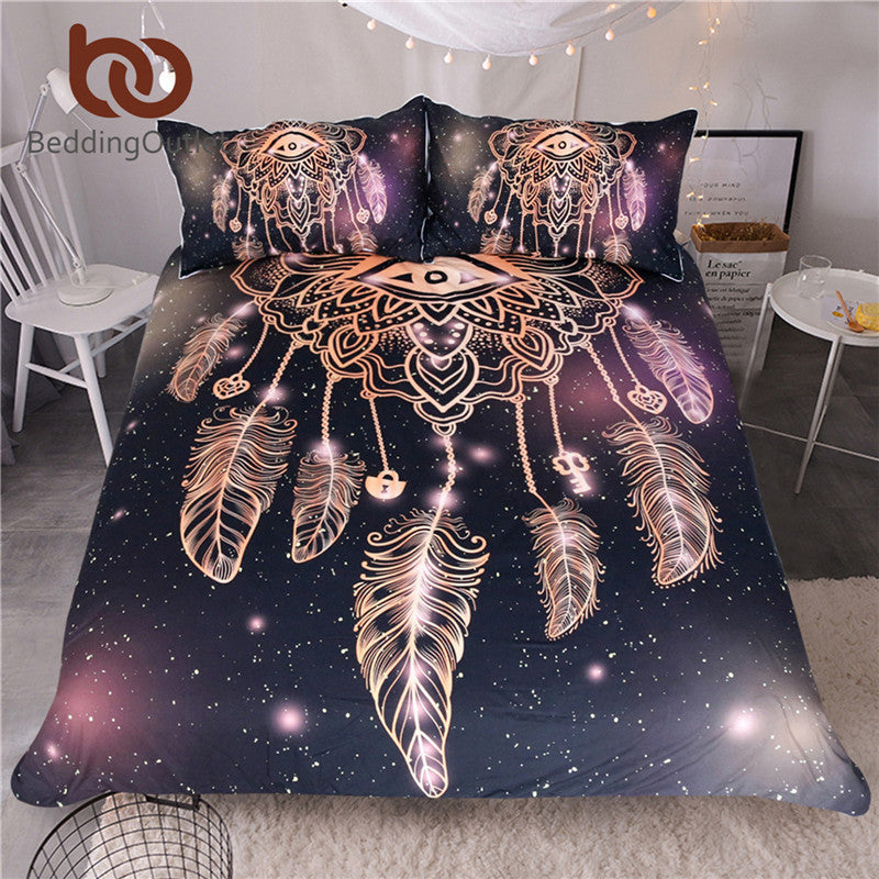 BeddingOutlet Eye Dreamcatcher Bedding Set  Luxury Galaxy Golden Print Bohemian Bedclothes 3d Universe Duvet Cover